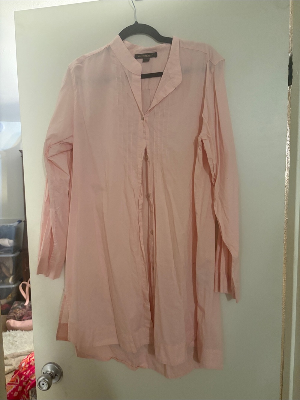 Donna Karan Light Blush Long Button sleep shirt